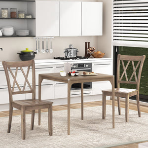 Set of 2 Wooden Dining Chairs Mid Century Farmhouse Retro Kitchen Chairs-Brown view 2