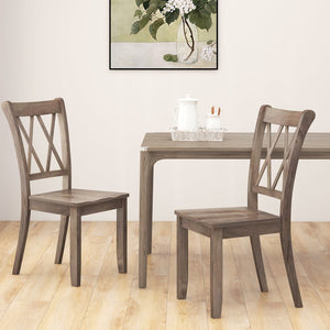 Set of 2 Wooden Dining Chairs Mid Century Farmhouse Retro Kitchen Chairs-Brown view 3