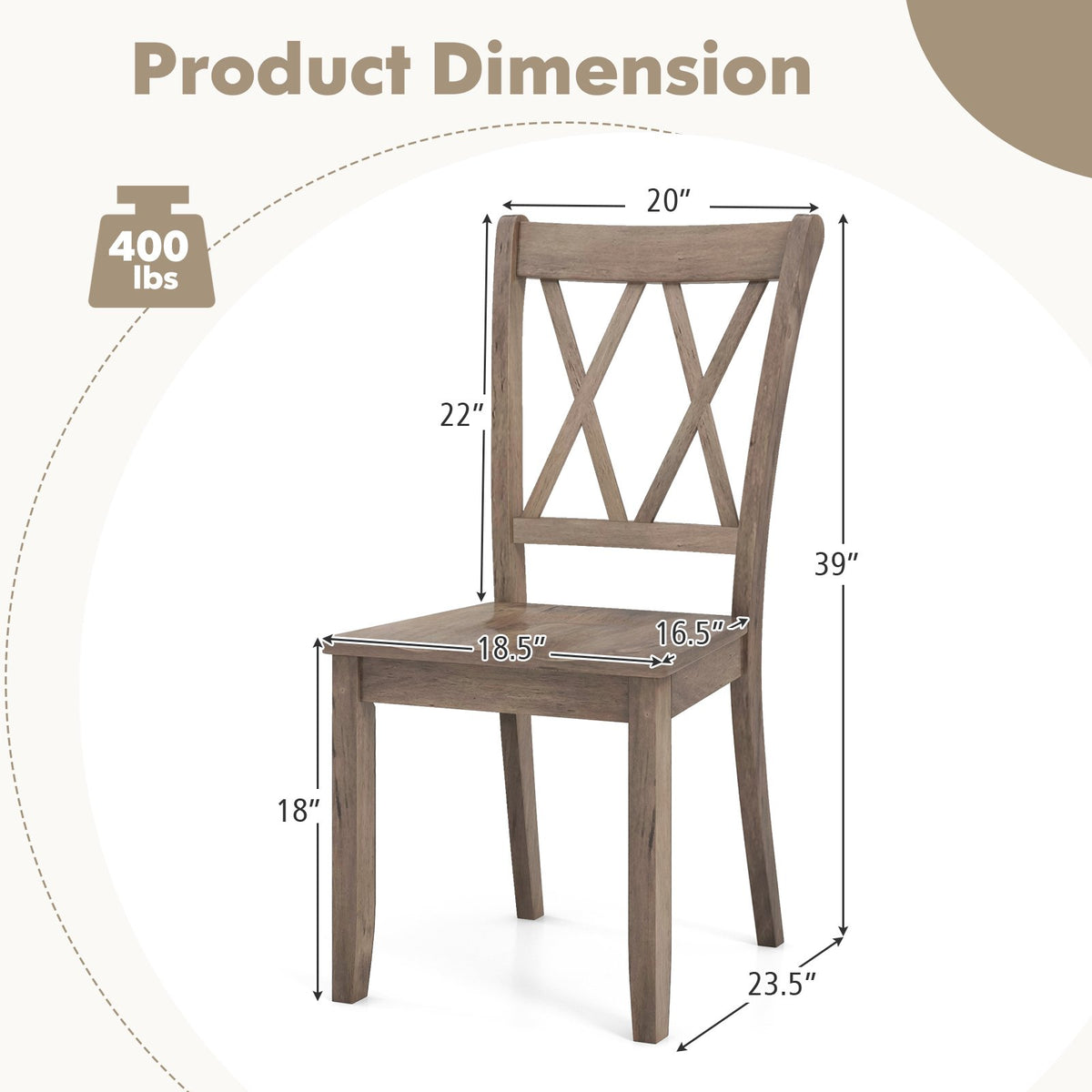 Set of 2 Wooden Dining Chairs Mid Century Farmhouse Retro Kitchen Chairs-Brown view 4