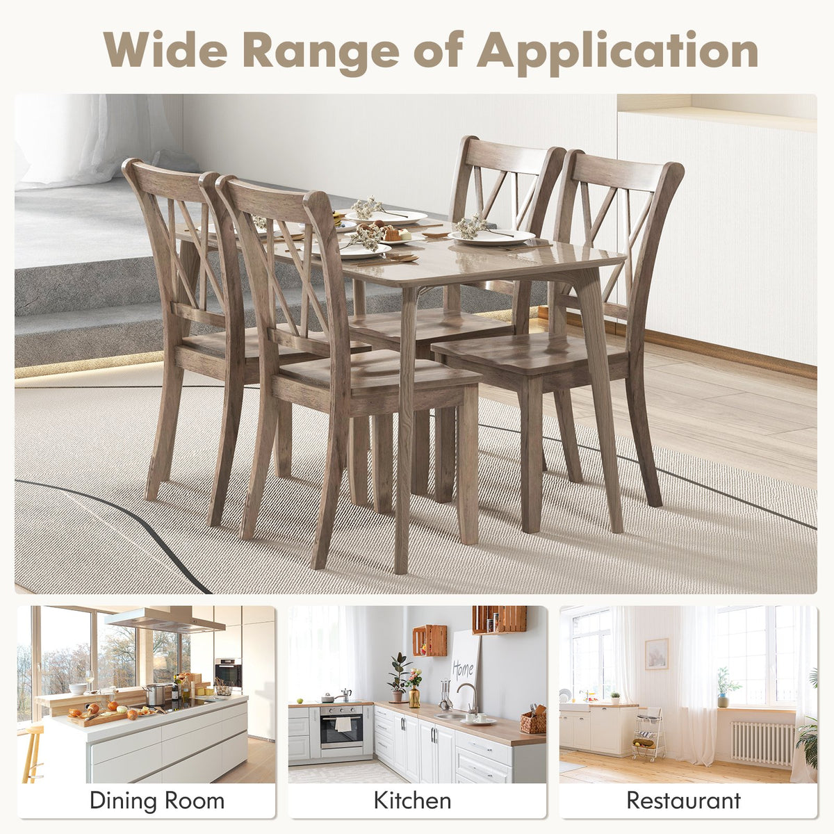 Set of 2 Wooden Dining Chairs Mid Century Farmhouse Retro Kitchen Chairs-Brown view 9