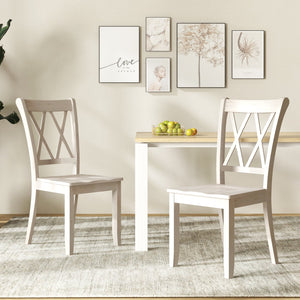 Set of 2 Wooden Dining Chairs Mid Century Farmhouse Retro Kitchen Chairs-White view 2
