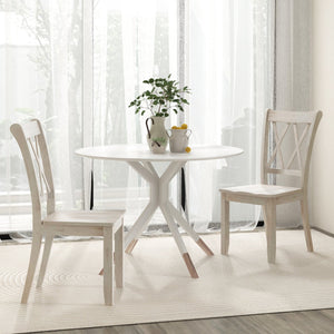 Set of 2 Wooden Dining Chairs Mid Century Farmhouse Retro Kitchen Chairs-White view 3