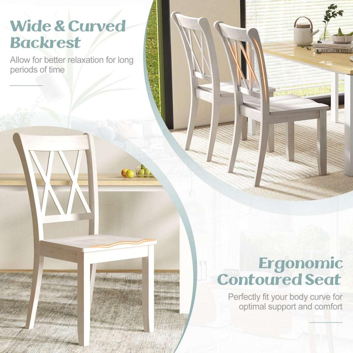 Set of 2 Wooden Dining Chairs Mid Century Farmhouse Retro Kitchen Chairs-White view 6