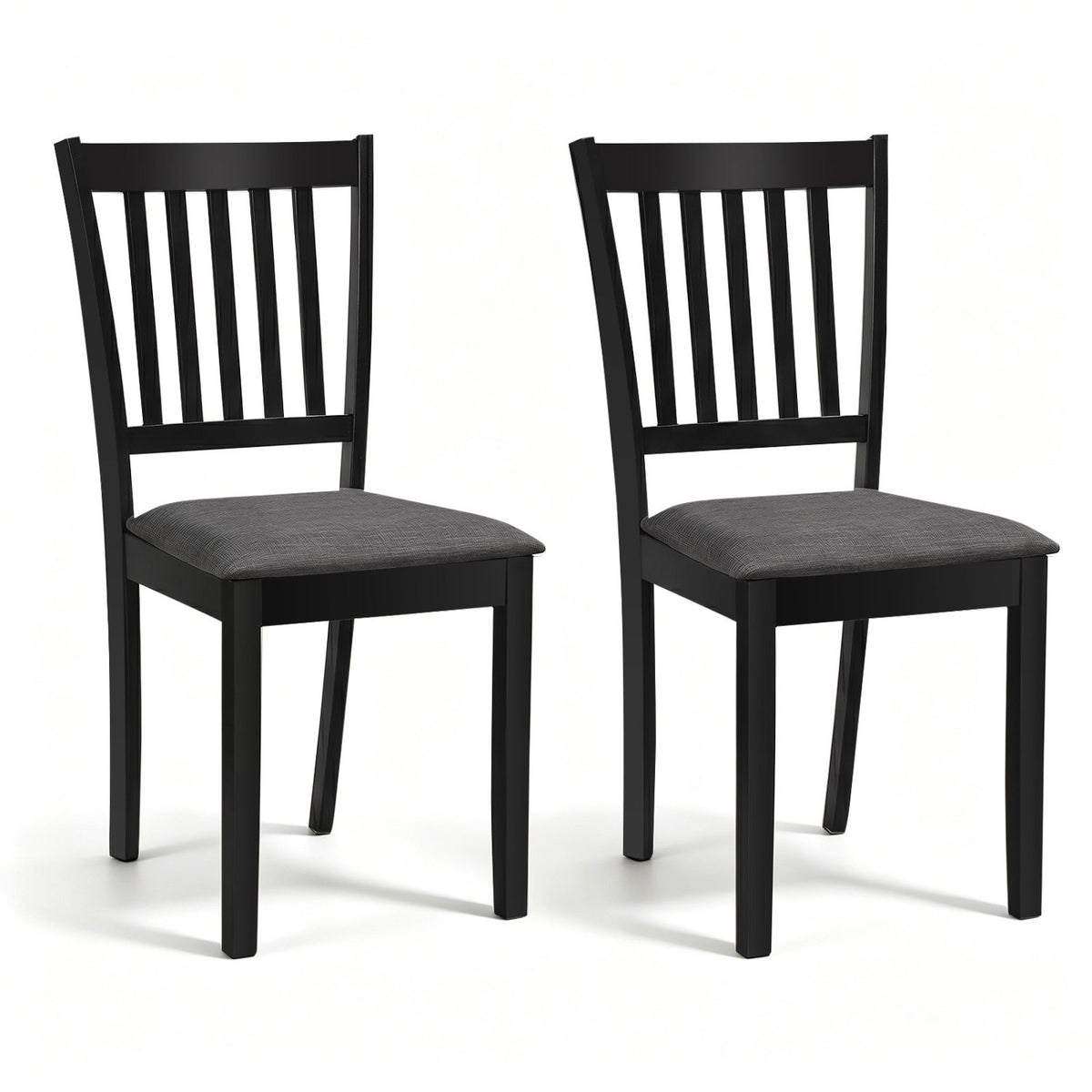 Set of 2 Wooden Dining Chairs Upholstered Kitchen Chairs with Rubber Wood Frame-Black