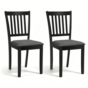 Set of 2 Wooden Dining Chairs Upholstered Kitchen Chairs with Rubber Wood Frame-Black