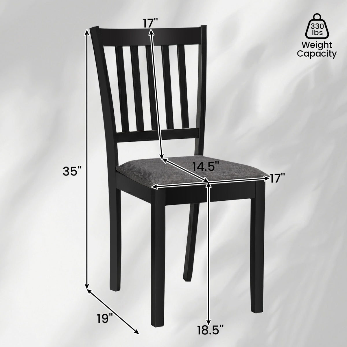 Set of 2 Wooden Dining Chairs Upholstered Kitchen Chairs with Rubber Wood Frame-Black view 4