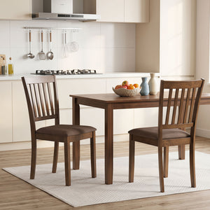 Set of 2 Wooden Dining Chairs Upholstered Kitchen Chairs with Rubber Wood Frame-Brown view 2