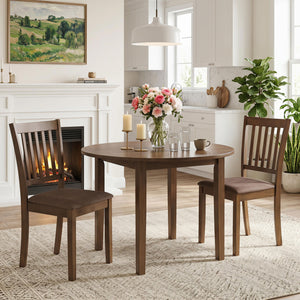 Set of 2 Wooden Dining Chairs Upholstered Kitchen Chairs with Rubber Wood Frame-Brown view 3