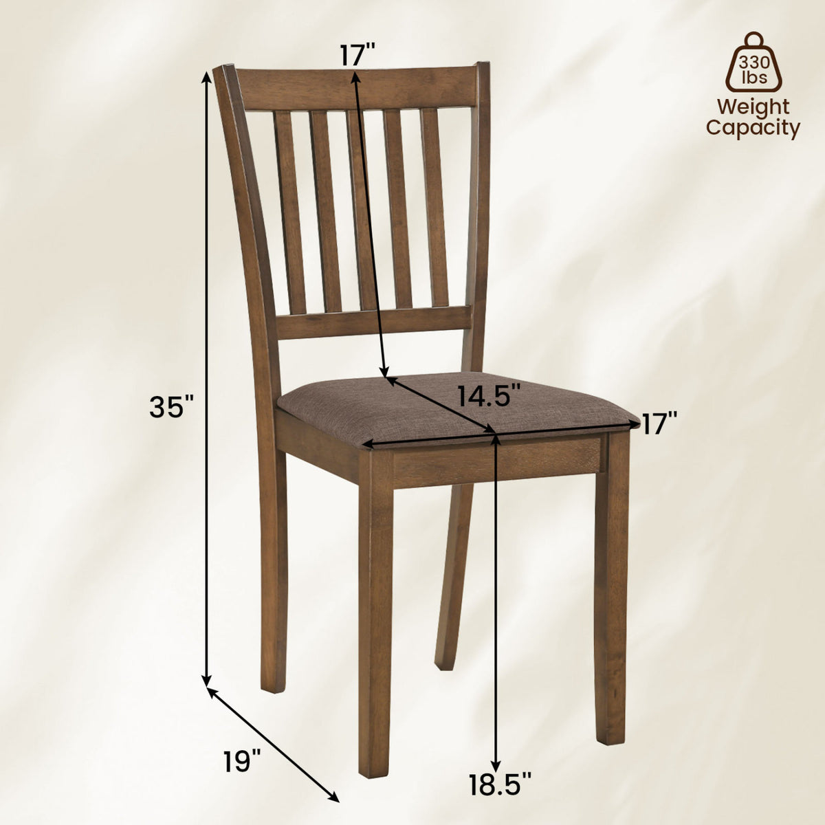 Set of 2 Wooden Dining Chairs Upholstered Kitchen Chairs with Rubber Wood Frame-Brown view 4