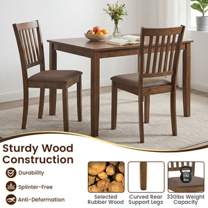 Set of 2 Wooden Dining Chairs Upholstered Kitchen Chairs with Rubber Wood Frame-Brown view 6