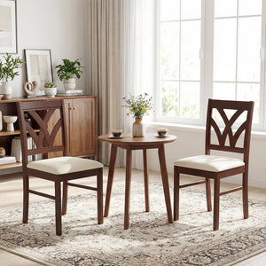 Set of 2 Wooden Dining Chairs Upholstered with Hollowed Backrest and Soft Padded Seat-Brown view 2