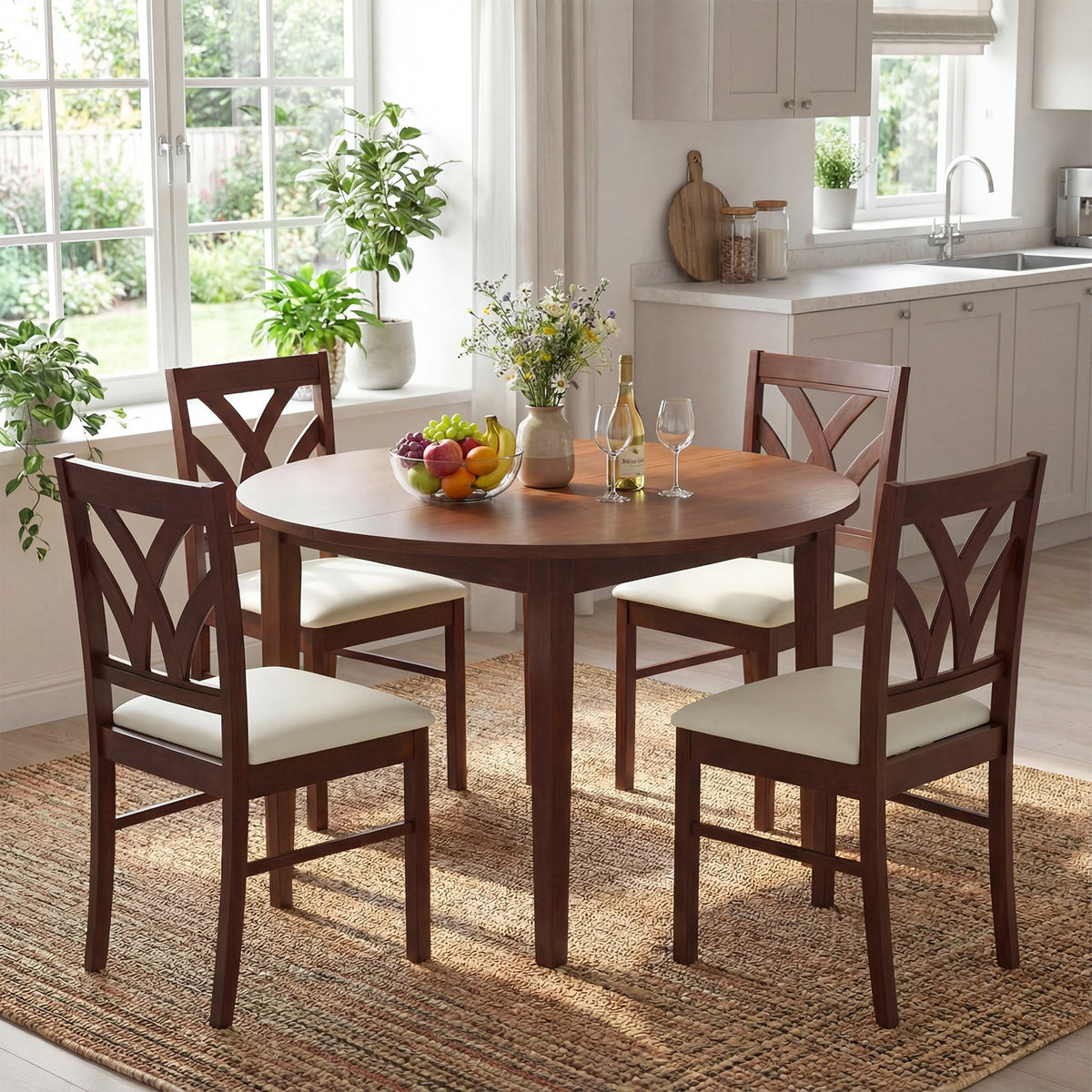 Set of 2 Wooden Dining Chairs Upholstered with Hollowed Backrest and Soft Padded Seat-Brown view 5