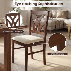 Set of 2 Wooden Dining Chairs Upholstered with Hollowed Backrest and Soft Padded Seat-Brown view 8