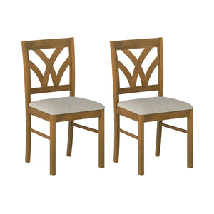 Set of 2 Wooden Dining Chairs Upholstered with Hollowed Backrest and Soft Padded Seat-Oak