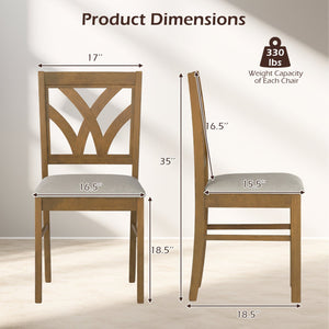 Set of 2 Wooden Dining Chairs Upholstered with Hollowed Backrest and Soft Padded Seat-Oak view 4