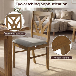 Set of 2 Wooden Dining Chairs Upholstered with Hollowed Backrest and Soft Padded Seat-Oak view 8