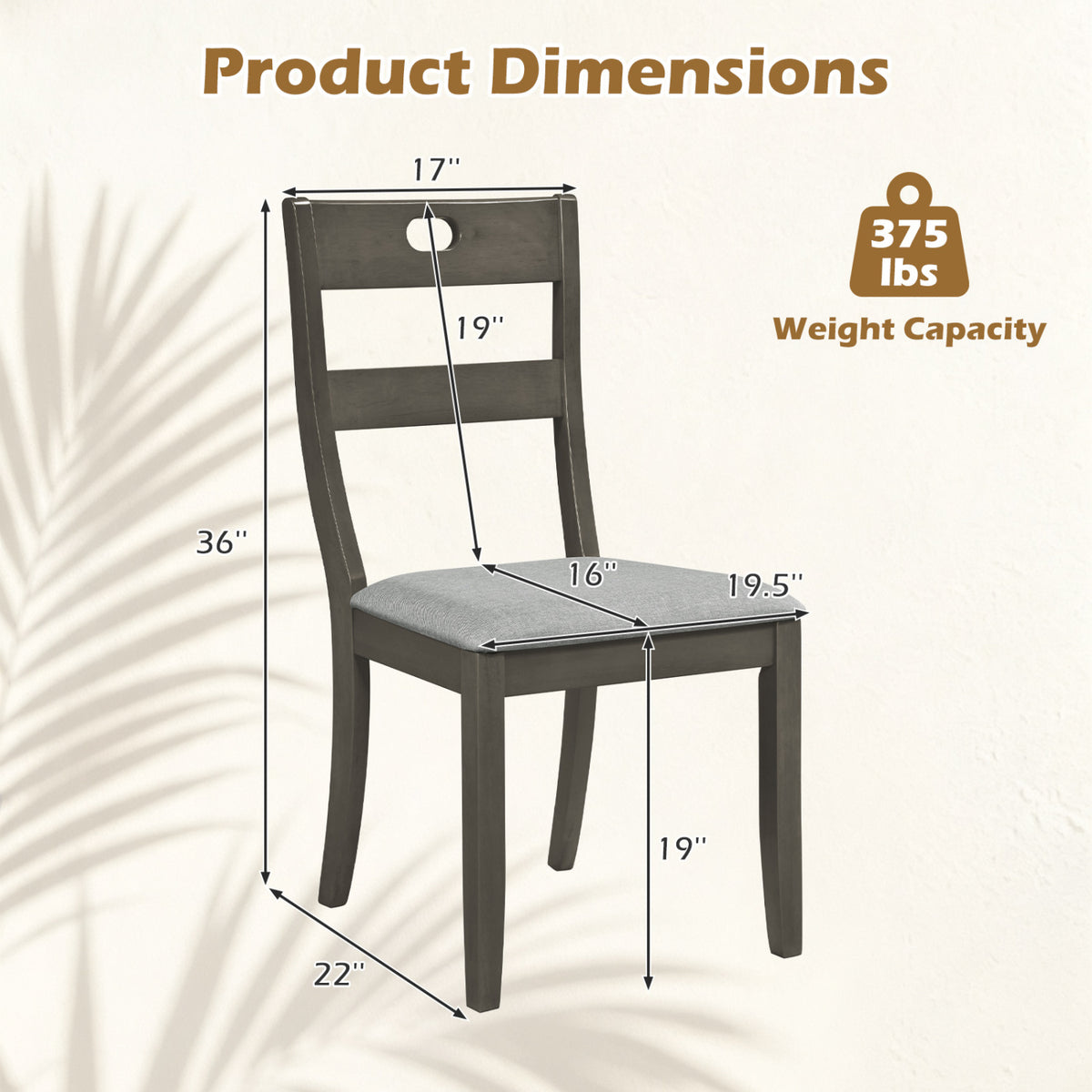 Set of 2 Wooden Dining Chairs with Padded Seats and Rubber Wood Frame-Gray view 4