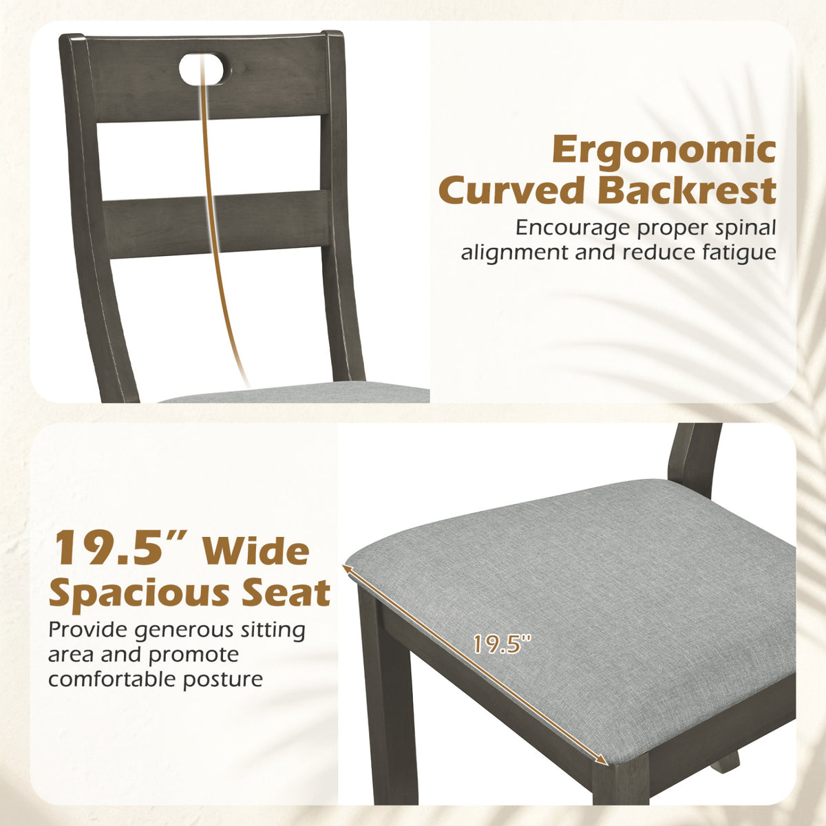 Set of 2 Wooden Dining Chairs with Padded Seats and Rubber Wood Frame-Gray view 6