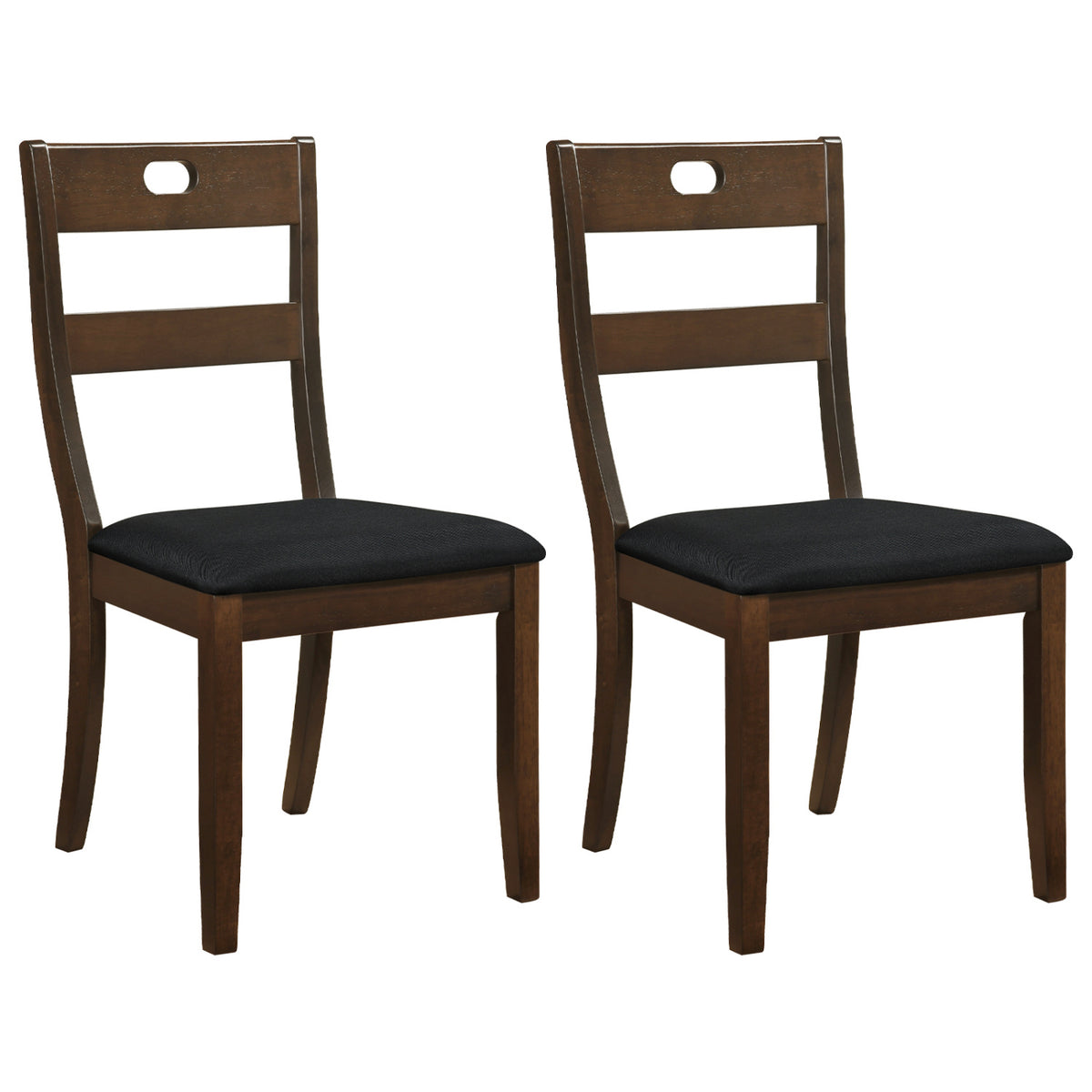 Set of 2 Wooden Dining Chairs with Padded Seats and Rubber Wood Frame-Walnut