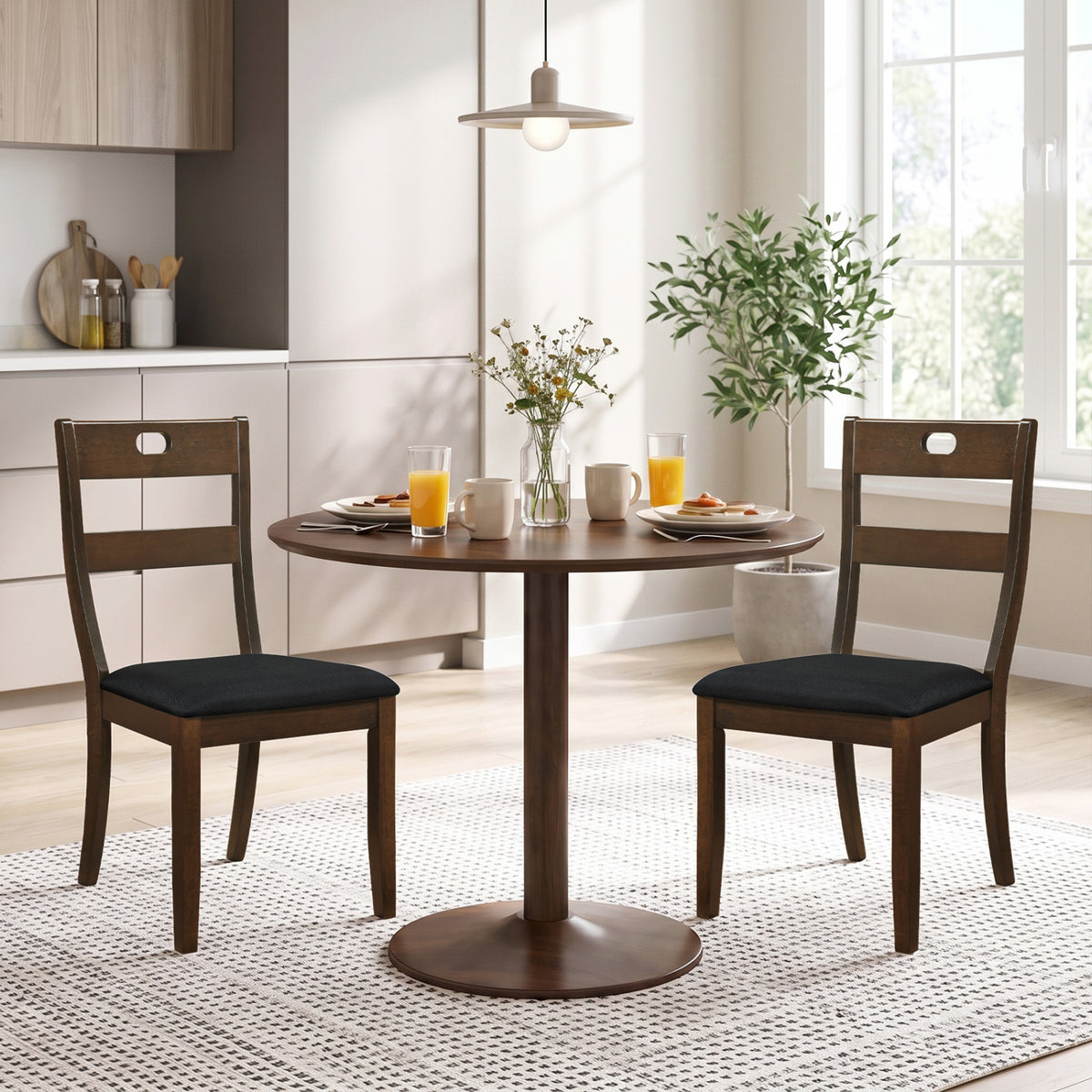 Set of 2 Wooden Dining Chairs with Padded Seats and Rubber Wood Frame-Walnut view 3