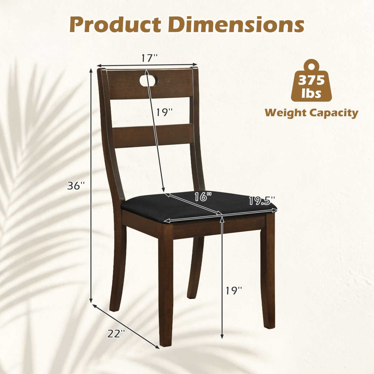 Set of 2 Wooden Dining Chairs with Padded Seats and Rubber Wood Frame-Walnut view 4