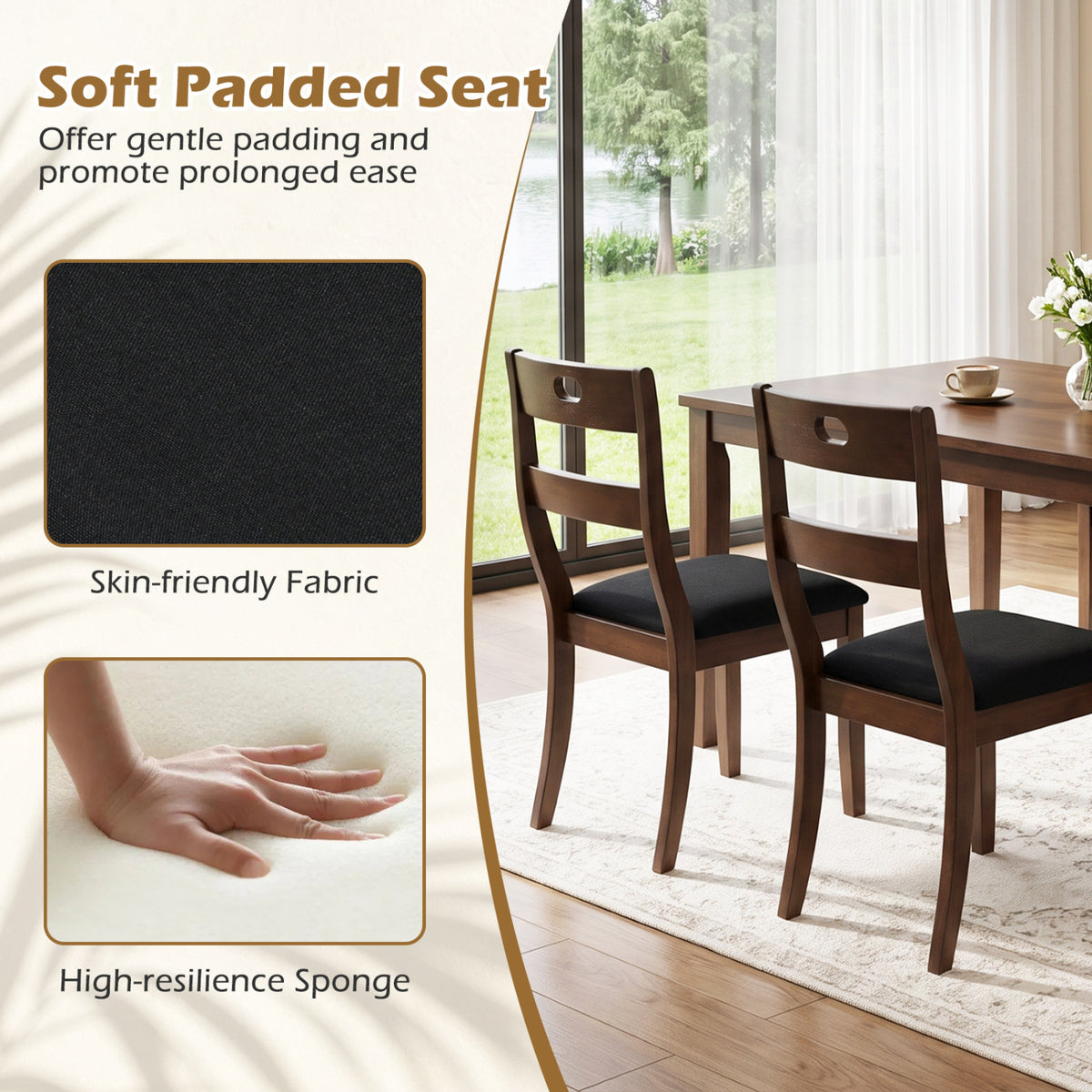 Set of 2 Wooden Dining Chairs with Padded Seats and Rubber Wood Frame-Walnut view 7