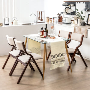 Set of 2 Wooden Folding Dining Chair with Linen Fabric Padded Seat and Backrest-Coffee view 3
