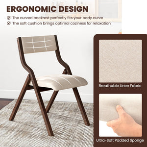 Set of 2 Wooden Folding Dining Chair with Linen Fabric Padded Seat and Backrest-Coffee view 6