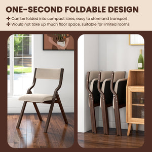 Set of 2 Wooden Folding Dining Chair with Linen Fabric Padded Seat and Backrest-Coffee view 7