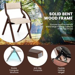 Set of 2 Wooden Folding Dining Chair with Linen Fabric Padded Seat and Backrest-Coffee view 8