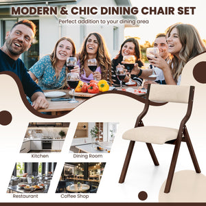 Set of 2 Wooden Folding Dining Chair with Linen Fabric Padded Seat and Backrest-Coffee view 9