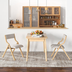 Set of 2 Wooden Folding Dining Chair with Linen Fabric Padded Seat and Backrest-Natural view 3