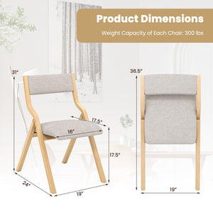 Set of 2 Wooden Folding Dining Chair with Linen Fabric Padded Seat and Backrest-Natural view 4
