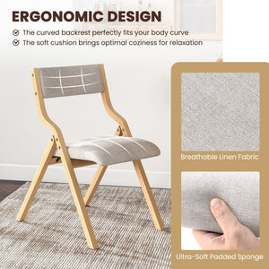 Set of 2 Wooden Folding Dining Chair with Linen Fabric Padded Seat and Backrest-Natural view 6