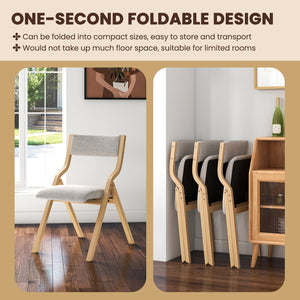 Set of 2 Wooden Folding Dining Chair with Linen Fabric Padded Seat and Backrest-Natural view 7