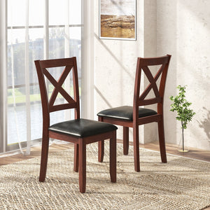 Set of 2 Wooden Kitchen Dining Chair with Padded Seat and Rubber Wood Legs-Black view 2