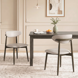 Set of 2 Wooden Modern Upholstered Dining Chairs with Curved Backrest-Beige view 2
