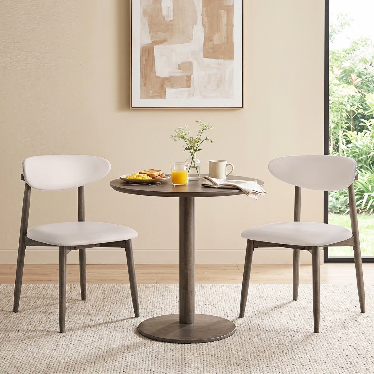 Set of 2 Wooden Modern Upholstered Dining Chairs with Curved Backrest-Beige view 3