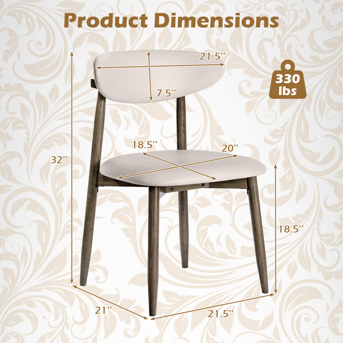 Set of 2 Wooden Modern Upholstered Dining Chairs with Curved Backrest-Beige view 5