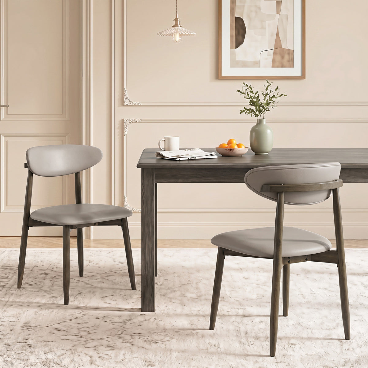 Set of 2 Wooden Modern Upholstered Dining Chairs with Curved Backrest-Gray view 2