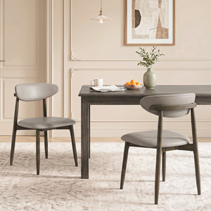 Set of 2 Wooden Modern Upholstered Dining Chairs with Curved Backrest-Gray view 2