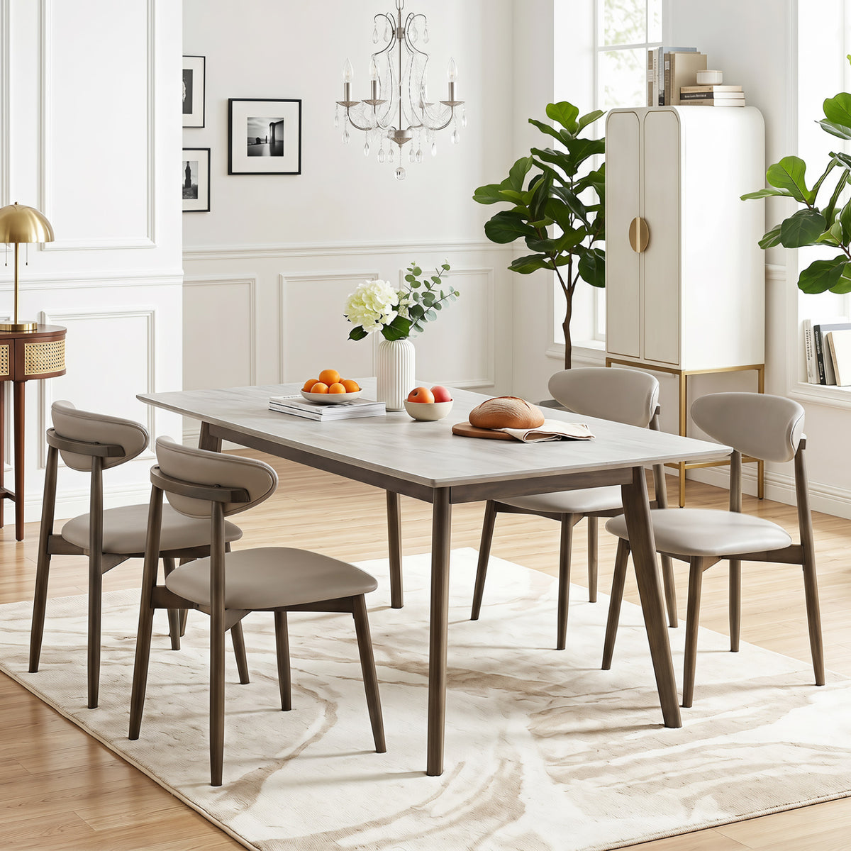 Set of 2 Wooden Modern Upholstered Dining Chairs with Curved Backrest-Gray view 6