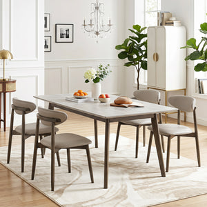 Set of 2 Wooden Modern Upholstered Dining Chairs with Curved Backrest-Gray view 6