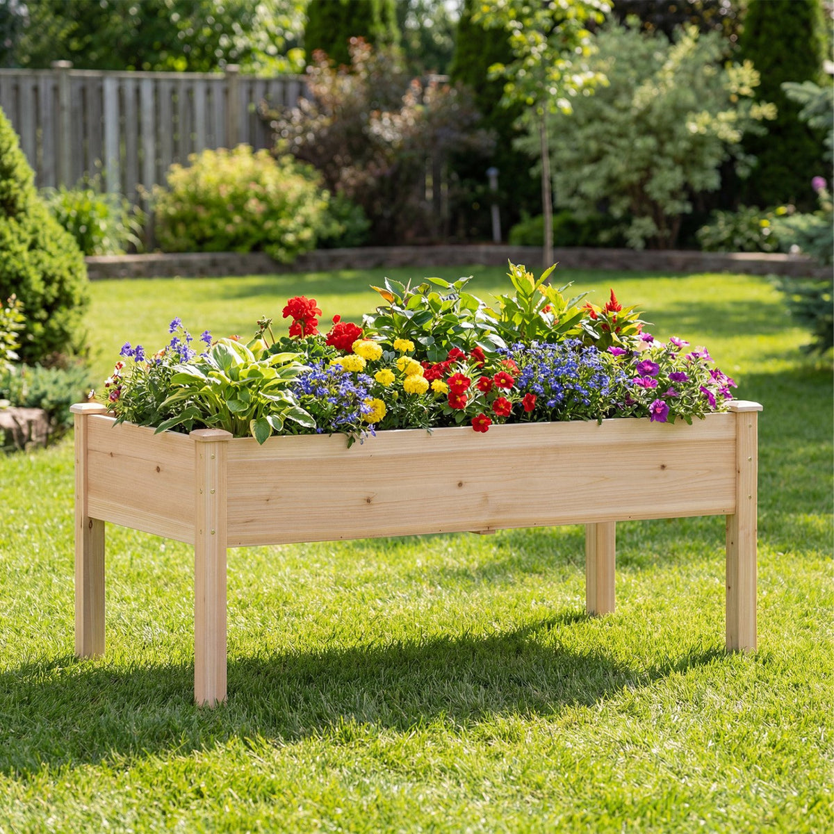 Set of 2 Wooden Raised Garden Bed with Legs Natural Fir Wood Elevated Planter Box view 2