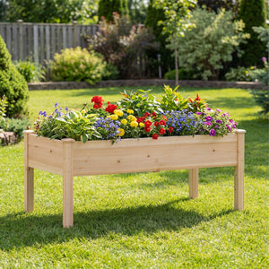 Set of 2 Wooden Raised Garden Bed with Legs Natural Fir Wood Elevated Planter Box view 2