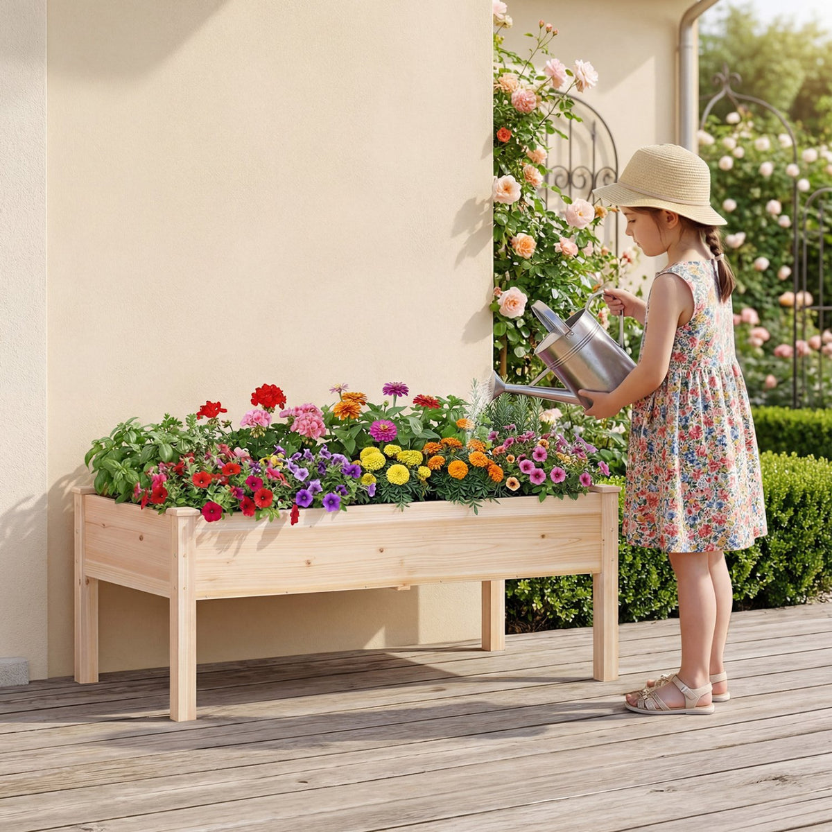 Set of 2 Wooden Raised Garden Bed with Legs Natural Fir Wood Elevated Planter Box view 3