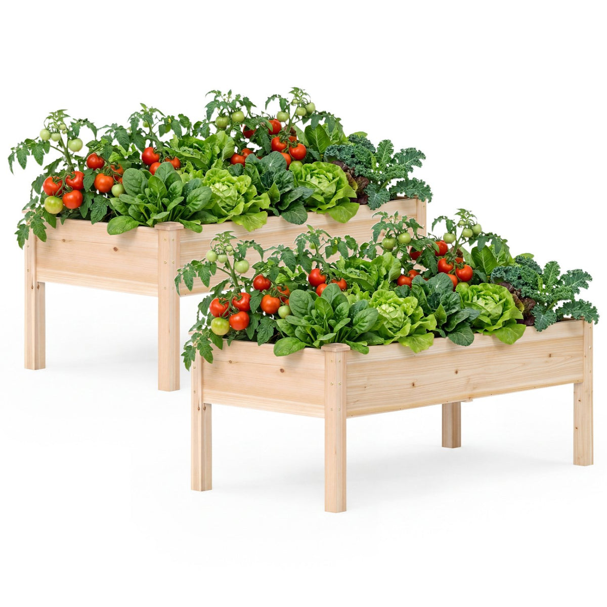Set of 2 Wooden Raised Garden Bed with Legs Natural Fir Wood Elevated Planter Box view 4