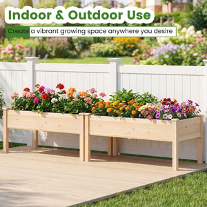 Set of 2 Wooden Raised Garden Bed with Legs Natural Fir Wood Elevated Planter Box view 6