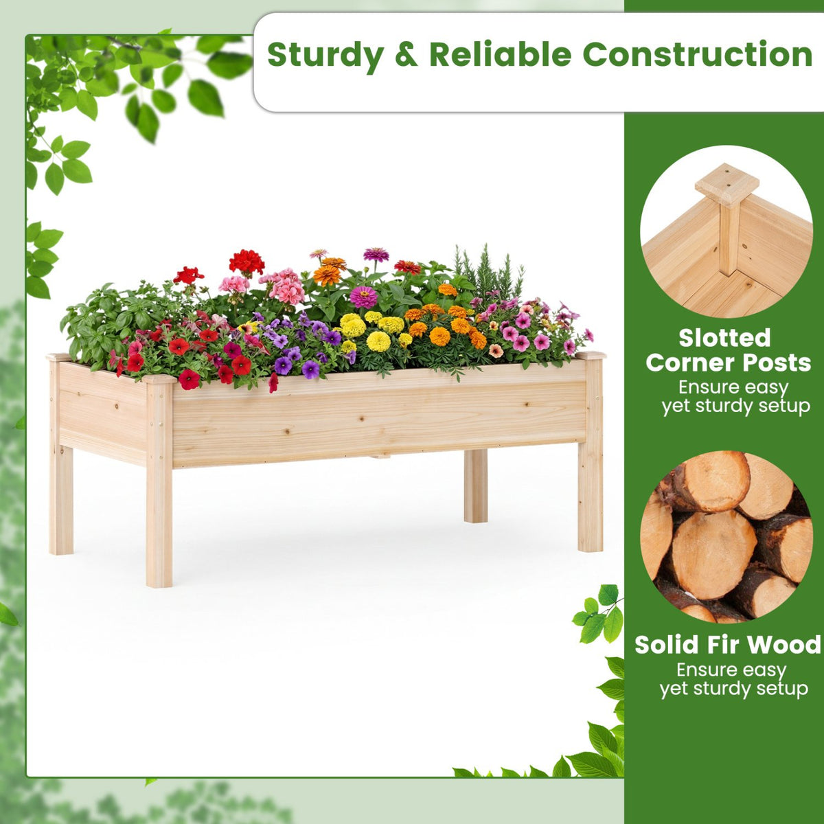 Set of 2 Wooden Raised Garden Bed with Legs Natural Fir Wood Elevated Planter Box view 7