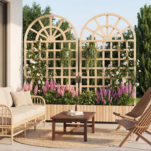 Set of 2 Wooden Raised Garden Bed with Trellis 71 inches Outdoor Planter Box Privacy Screen-Natural view 2